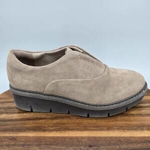 Clarks Collection Shoes Womens 7 M Taupe Suede Slip On Platform Comfort Loafers